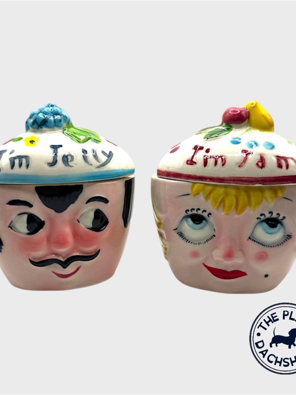 Vintage Nasco I'm Jam' & 'I'm Jelly' Ceramic Jam and Jelly Condiment Jar